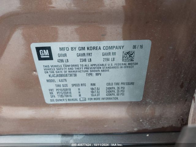 KL4CJASB0GB738730 Buick Encore