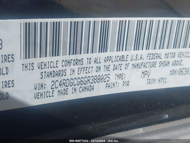 2C4RDGCG6GR388025 Dodge Grand Caravan Sxt