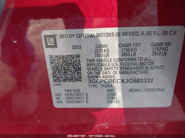 3GCPCRECXJG583333 Chevrolet Silverado 1500 1lt