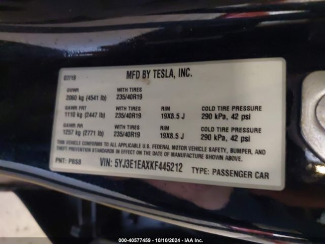 5YJ3E1EAXKF445212 Tesla Model 3 Long Range/mid Range/standard Range/standard Range Plus