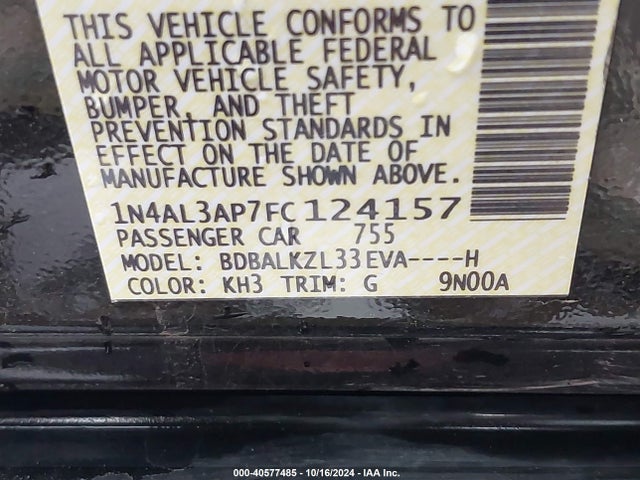 Nissan Altima 2.5 Sv 2015 1N4AL3AP7FC124157 Image 9