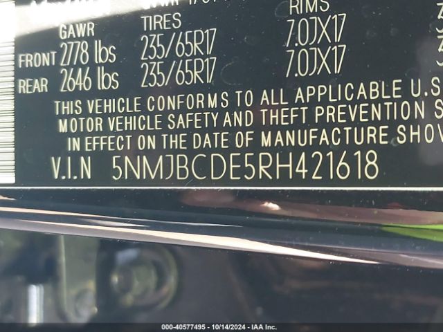 5NMJBCDE5RH421618 Hyundai TUCSON SEL