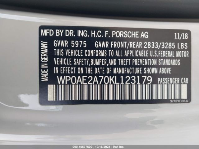 WP0AE2A70KL123179 Porsche Panamera E-hybrid 4