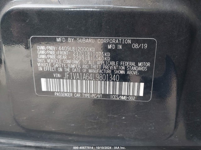 JF1VA1A64L9801340 Subaru WRX