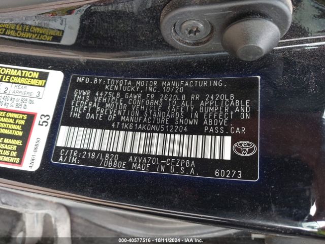 4T1K61AK0MU512204 Toyota CAMRY XSE