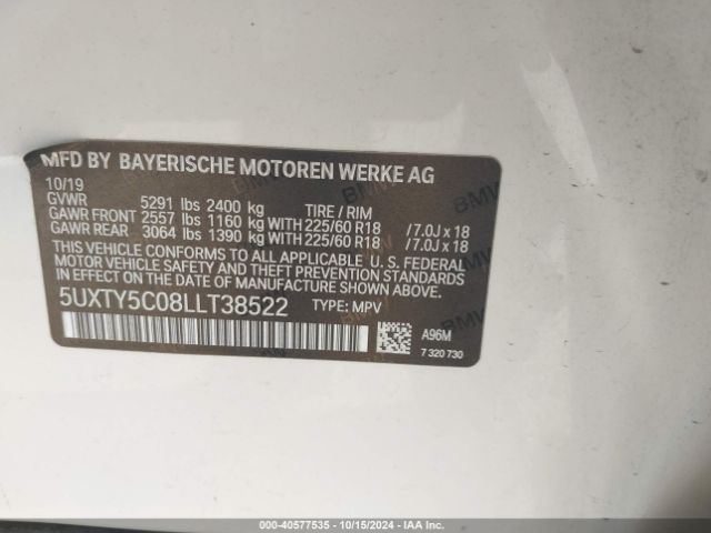5UXTY5C08LLT38522 BMW X3 Xdrive30i