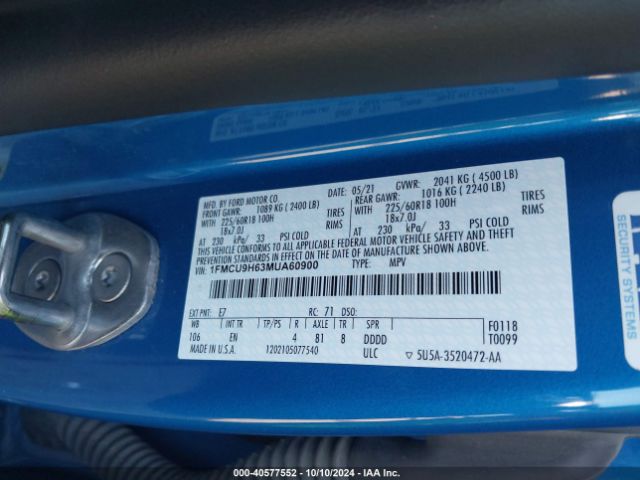 1FMCU9H63MUA60900 Ford ESCAPE SEL