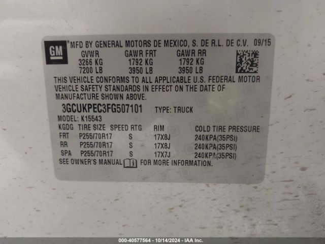3GCUKPEC3FG507101 Chevrolet Silverado 1500 Ls