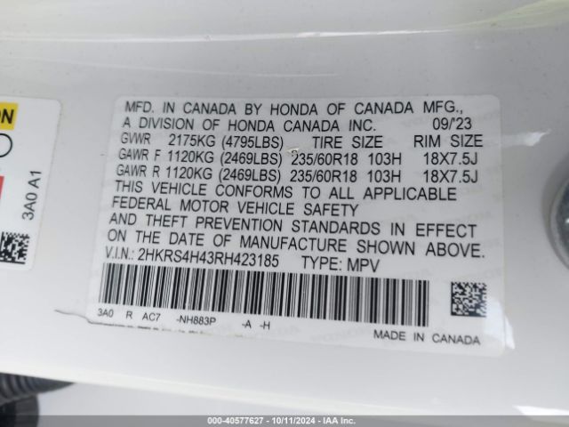 2HKRS4H43RH423185 Honda Cr-v Ex Awd