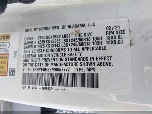 Honda Pilot Awd Ex 2021 5FNYF6H32MB057777 Image 9