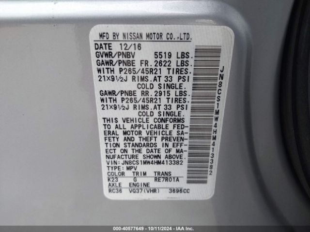 JN8CS1MW4HM413382 Infiniti QX70