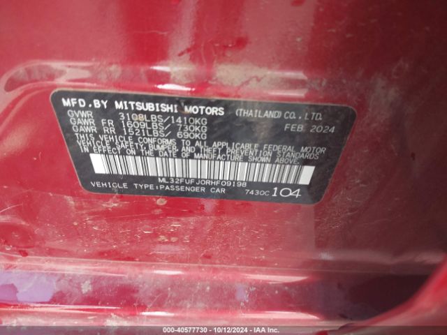 ML32FUFJ0RHF09198 Mitsubishi Mirage G4 Es