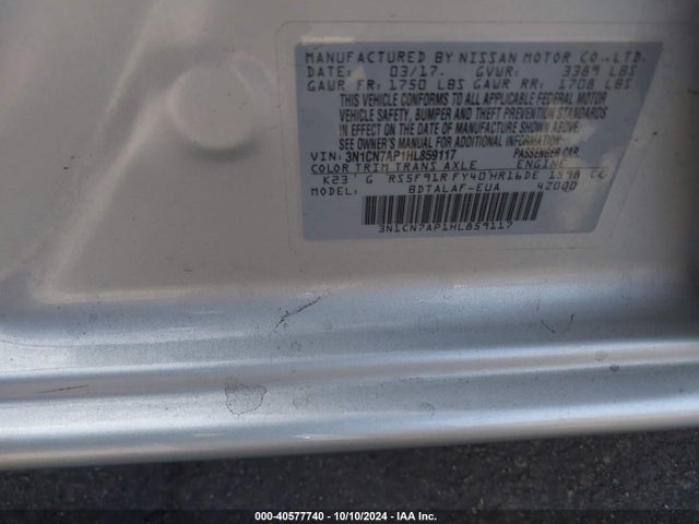 Nissan Versa 1.6 S 2017 3N1CN7AP1HL859117 Image 9