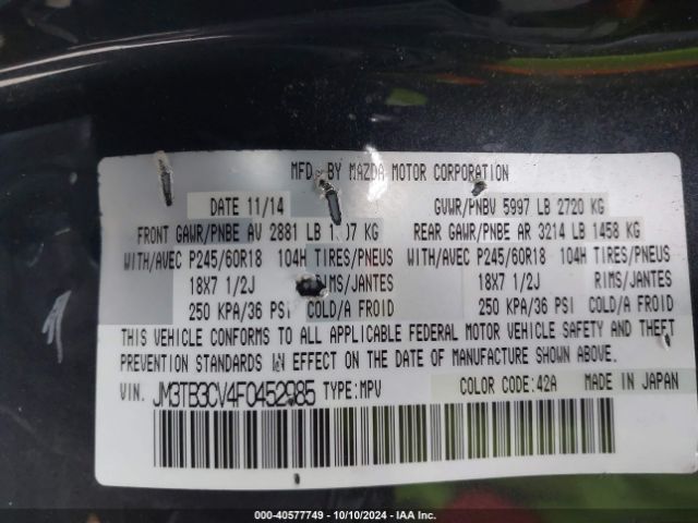 JM3TB3CV4F0452985 Mazda Cx-9 Touring