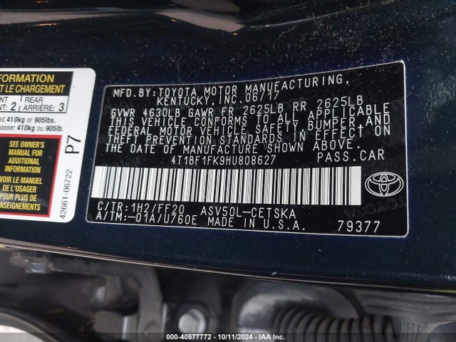Toyota CAMRY SE 2017 4T1BF1FK9HU808627 Image 9