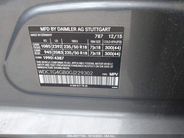 WDCTG4GB0GJ229302 Mercedes-Benz Gla 250 4matic