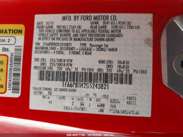 1FA6P8TH2G5243821 Ford Mustang Ecoboost