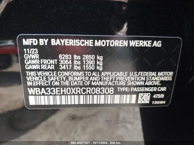 WBA33EH0XRCR08308 BMW 740 I Xdrive