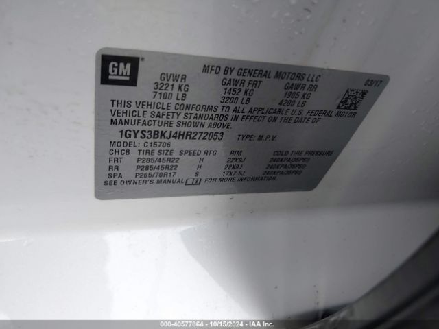 1GYS3BKJ4HR272053 Cadillac Escalade Luxury