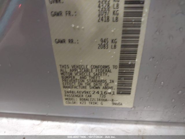 1N4BL4EV9KC241641 Nissan Altima 2.5 Sl