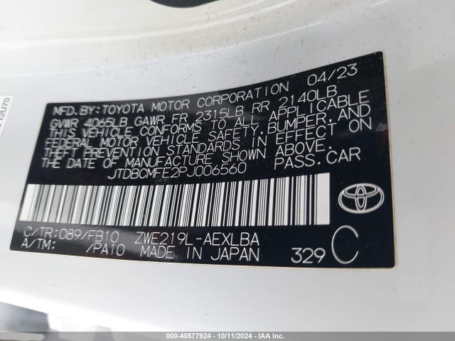 Toyota Corolla Hybrid Le 2023 JTDBCMFE2PJ006560 Image 9