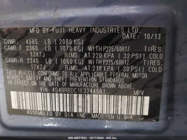 4S4BRBDC1E3244501 Subaru Outback 2.5i Premium