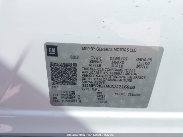 1GNERKKW2JJ216928 Chevrolet Traverse Premier