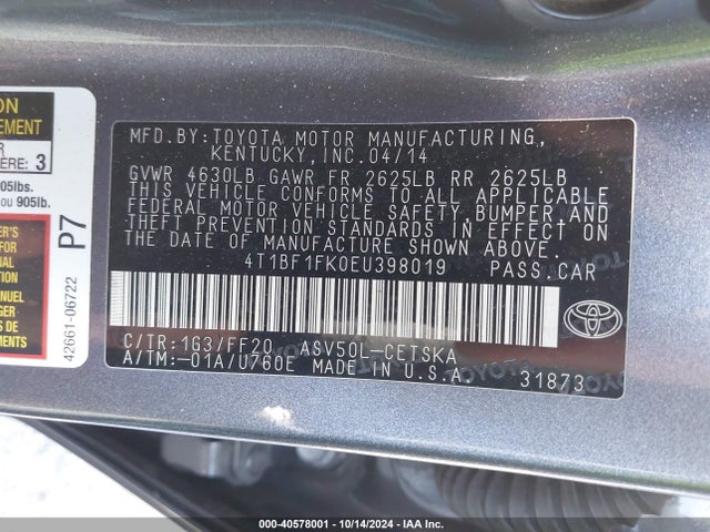 Toyota CAMRY SE 2014 4T1BF1FK0EU398019 Image 9