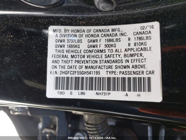 Honda Civic Lx 2016 2HGFC2F55GH541195 Image 9
