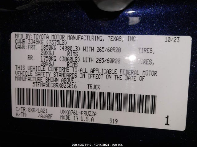 Toyota Tundra Platinum 2024 5TFNA5EC8RX023016 Image 9