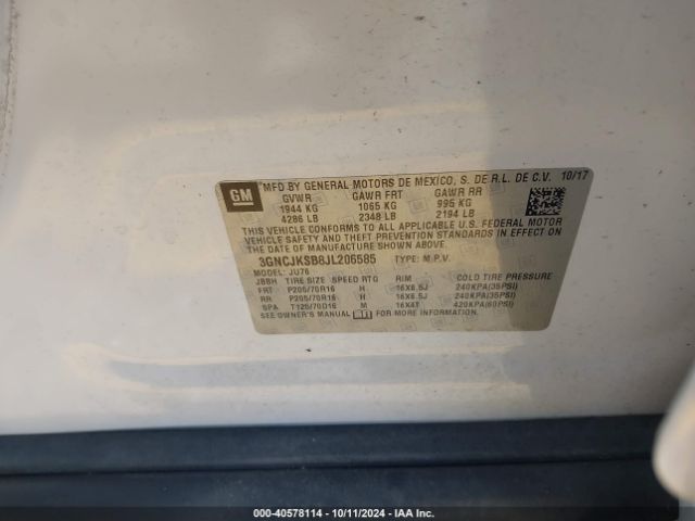 3GNCJKSB8JL206585 Chevrolet TRAX LS