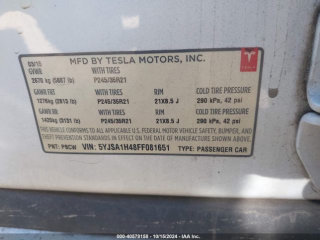 5YJSA1H48FF081651 Tesla Model S 85d/p85d