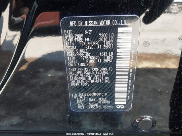 JN8AZ2AD6M9861616 Infiniti QX80 LUXE