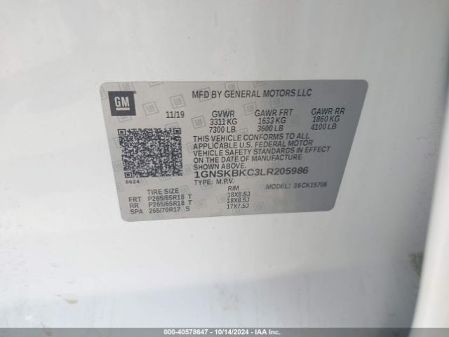 1GNSKBKC3LR205986 Chevrolet Tahoe 4wd Lt