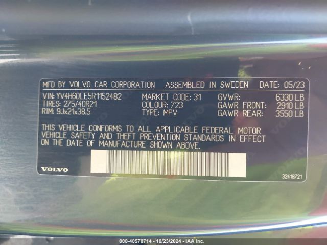 YV4H60LE5R1152482 Volvo Xc90 Recharge Plug-in Hybrid T8 Plus 6-seater