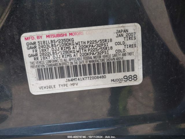 2007 MITSUBISHI OUTLANDER JA4MT41X77Z008480 Photo 8