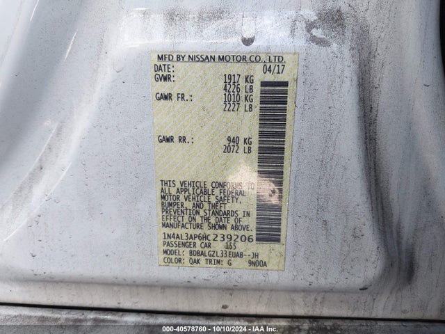 Nissan Altima 2.5 S 2017 1N4AL3AP6HC239206 Image 9