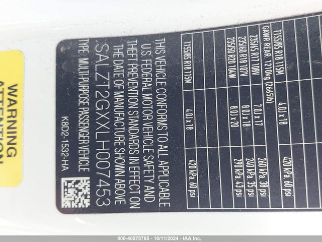 SALZT2GXXLH007453 Land Rover Range Rover Evoque R-dynamic S
