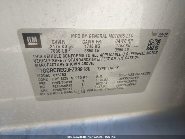 Chevrolet Silverado 1500 1lt 2015 1GCRCREC0FZ399180 Image 9