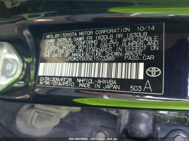 Toyota Prius C Two 2014 JTDKDTB35E1573385 Image 9