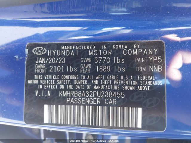 KMHRB8A32PU238455 Hyundai Venue Se