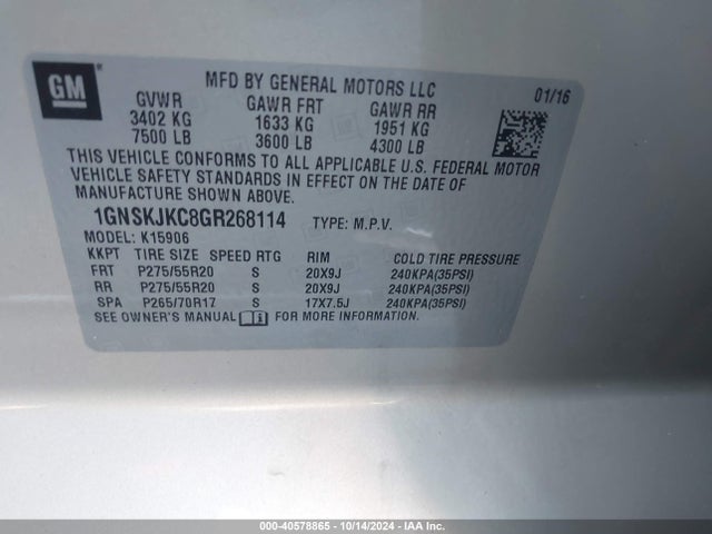 Chevrolet Suburban Ltz 2016 1GNSKJKC8GR268114 Image 9