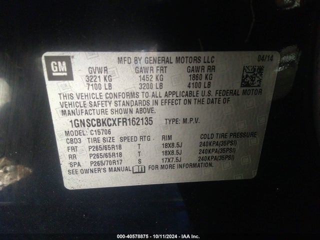 Chevrolet Tahoe Lt 2015 1GNSCBKCXFR162135 Image 9