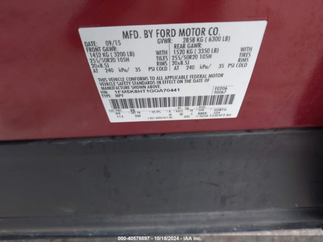 1FM5K8HT1GGA70441 Ford Explorer Platinum