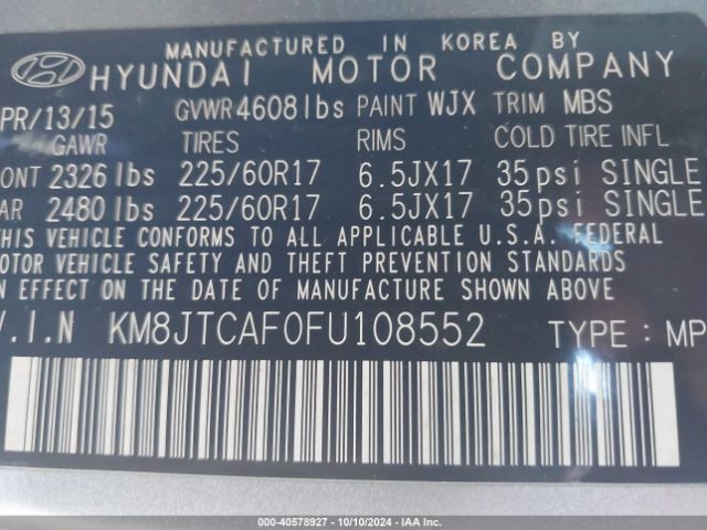 KM8JTCAF0FU108552 Hyundai TUCSON GLS