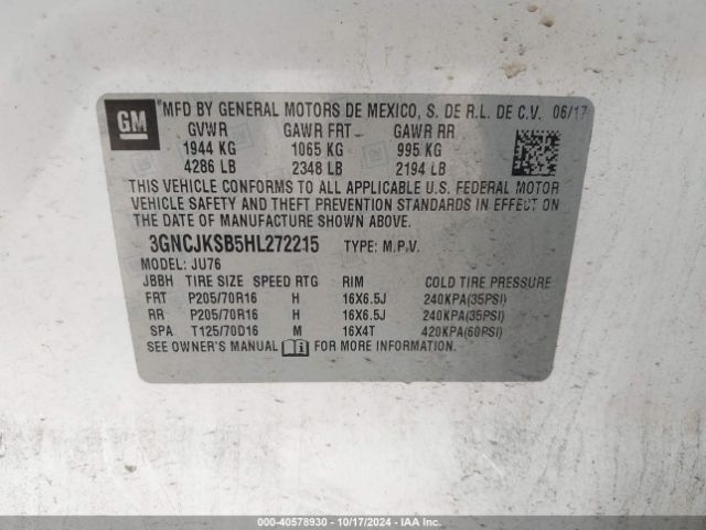 3GNCJKSB5HL272215 Chevrolet TRAX LS