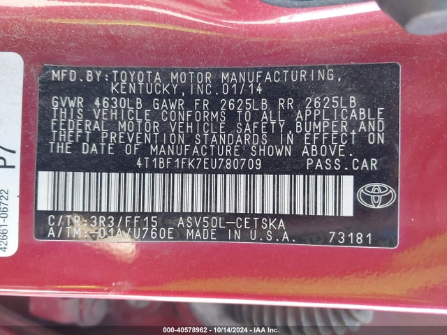 Toyota CAMRY SE 2014 4T1BF1FK7EU780709 Image 9