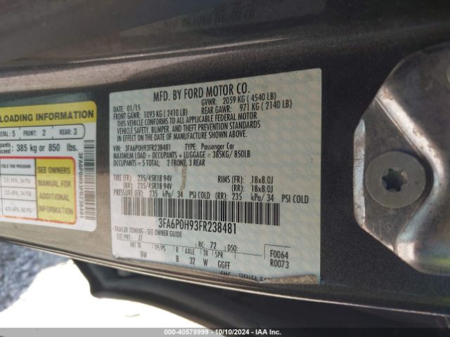 3FA6P0H93FR238481 Ford FUSION SE