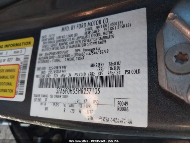 3FA6P0HD5HR257105 Ford FUSION SE