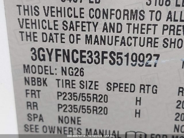 3GYFNCE33FS519927 Cadillac Srx Performance Collection